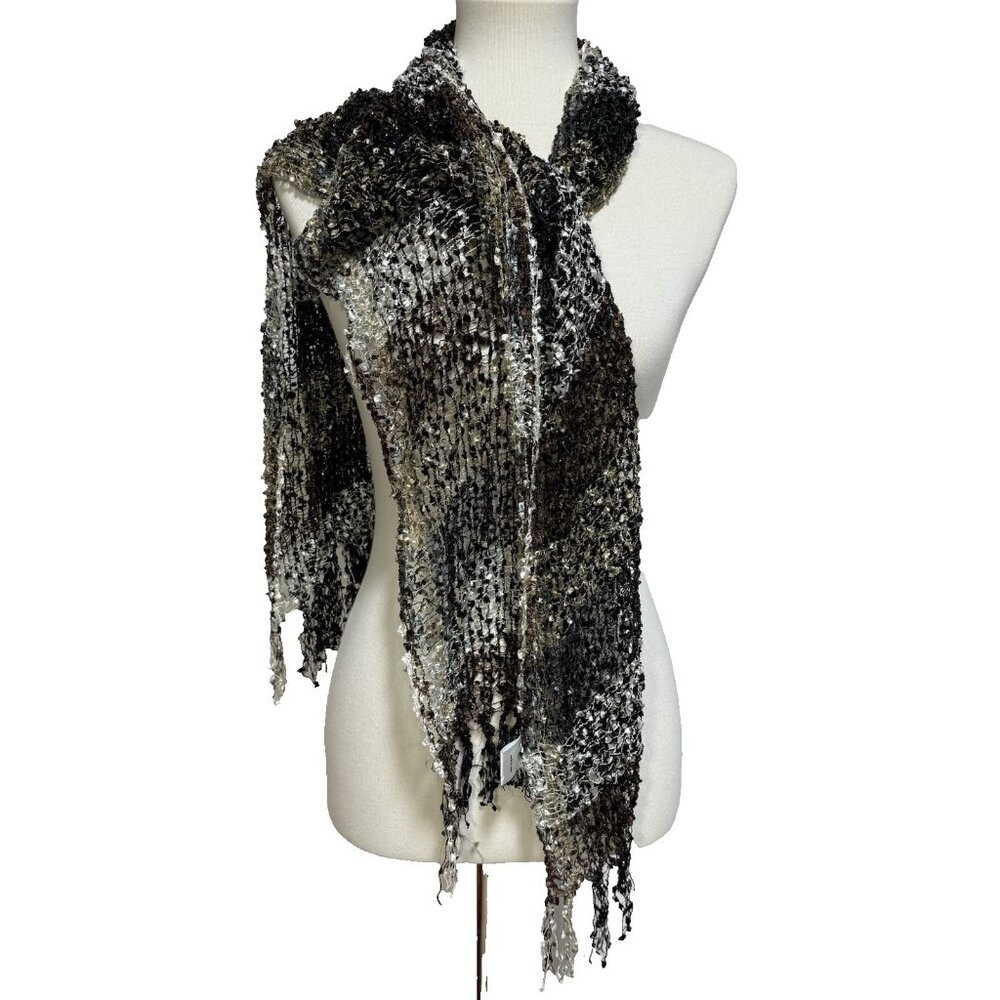 Women’s Scarf Fringe Sarong Wrap Cover-up Black Tan Brown Metallic Silver Open